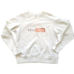 Peloton Cream Embroidered Crew Neck French Terry Pullover Sweatshirt Women Sz L